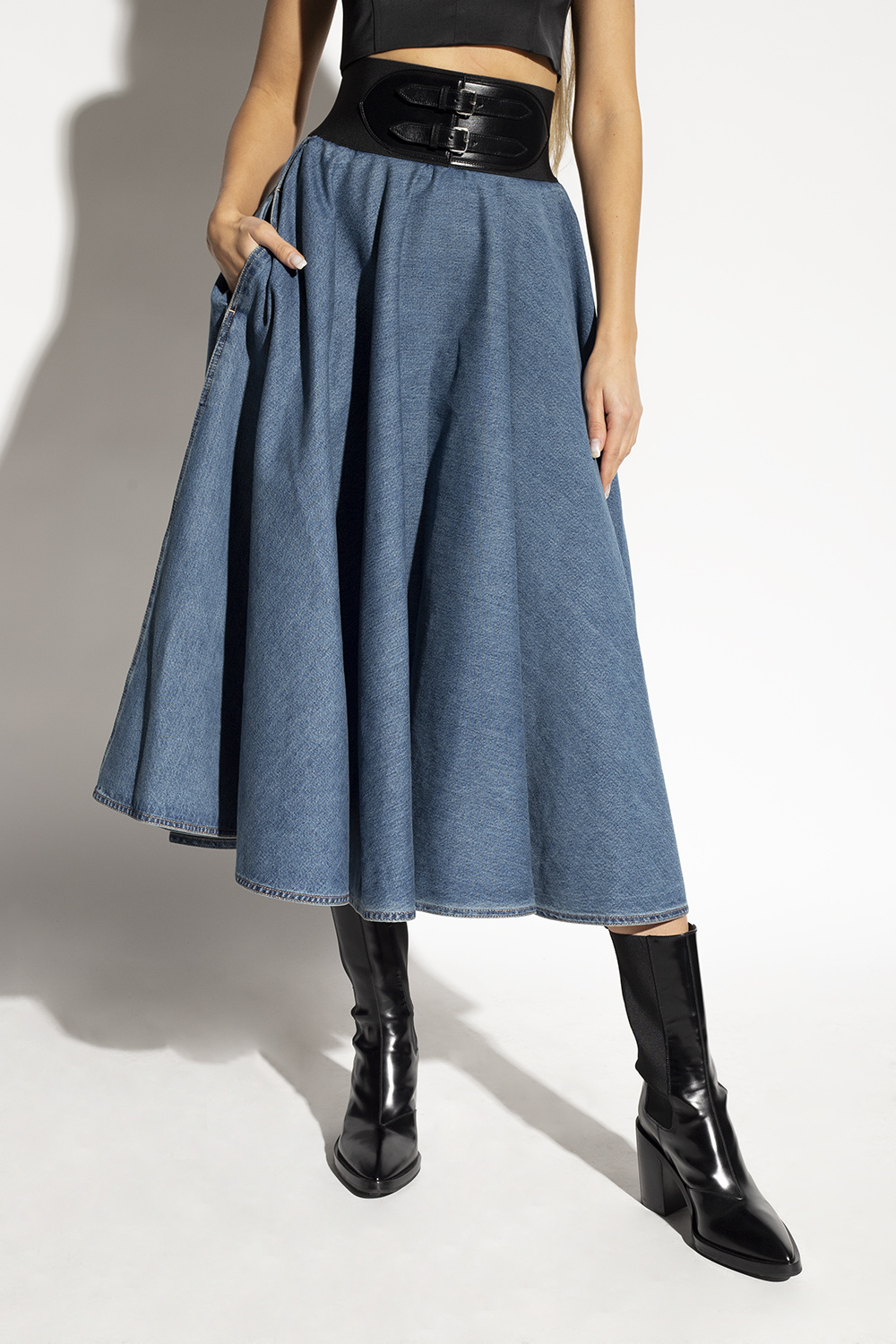 IetpShops | Alaïa Denim skirt | Moschino logo-print cotton track